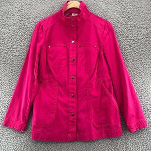 Chicos Jacket Women 00 US 2 Pink Snap Up Collar Mock Neck Pocket Stretch Casual*
